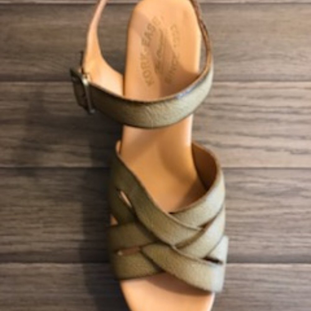 Kork-Ease Olive Green Leather Wedge Sandals - Picture 5 of 13